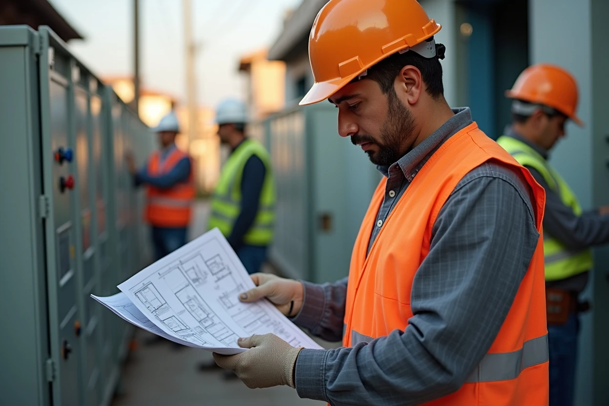 Plano técnico de circuitos y luminarias en pasillos de almacén